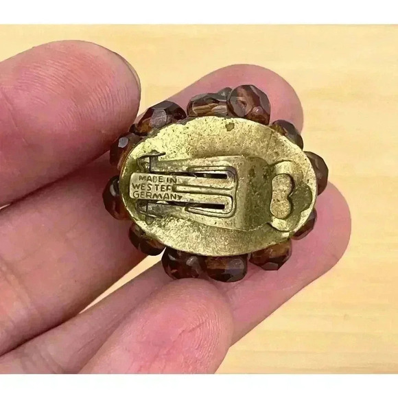 VTG Glass Bead Cluster Clip On Earrings Brass West Germany Iridescent - Picture 12 of 13